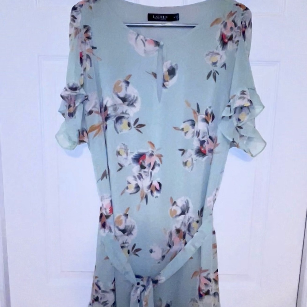 Ralph Lauren Floral Midi Dress in Soft Blue